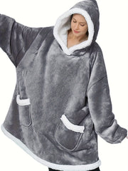 Sherpa Fleece Hooded Robe with Sleeves & Pockets