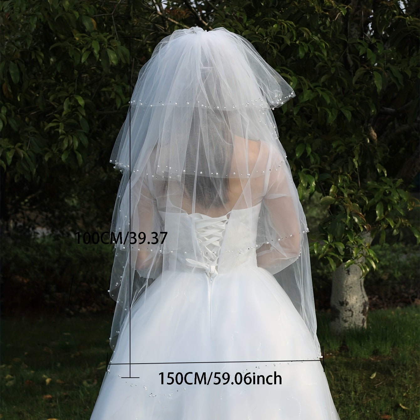 Bridal Wedding Layers Veil With Comb Faux Pearl Rhinestone Veil