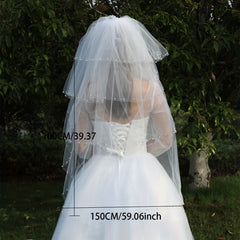Bridal Wedding Layers Veil With Comb Faux Pearl Rhinestone Veil
