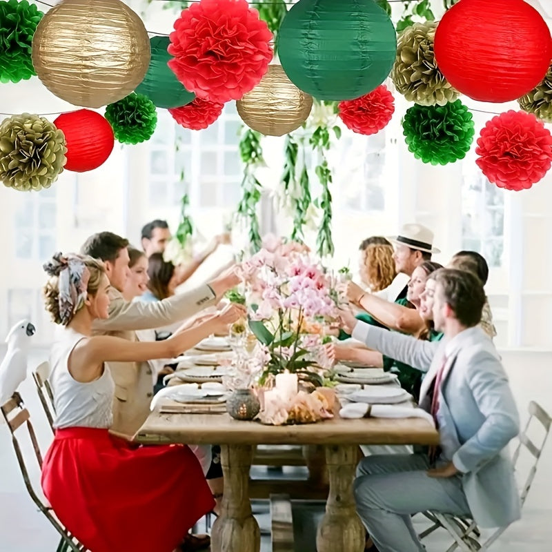 15pcs Green Red Golden Paper Flower Balls & Lanterns St. Patrick's Bridal Shower