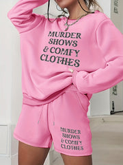 Slogan Print Sweatshirt & Shorts 2 Piece Set