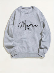 Mama Letter Print Pullover Sweatshirt for Fall & Winter Women's Clothing