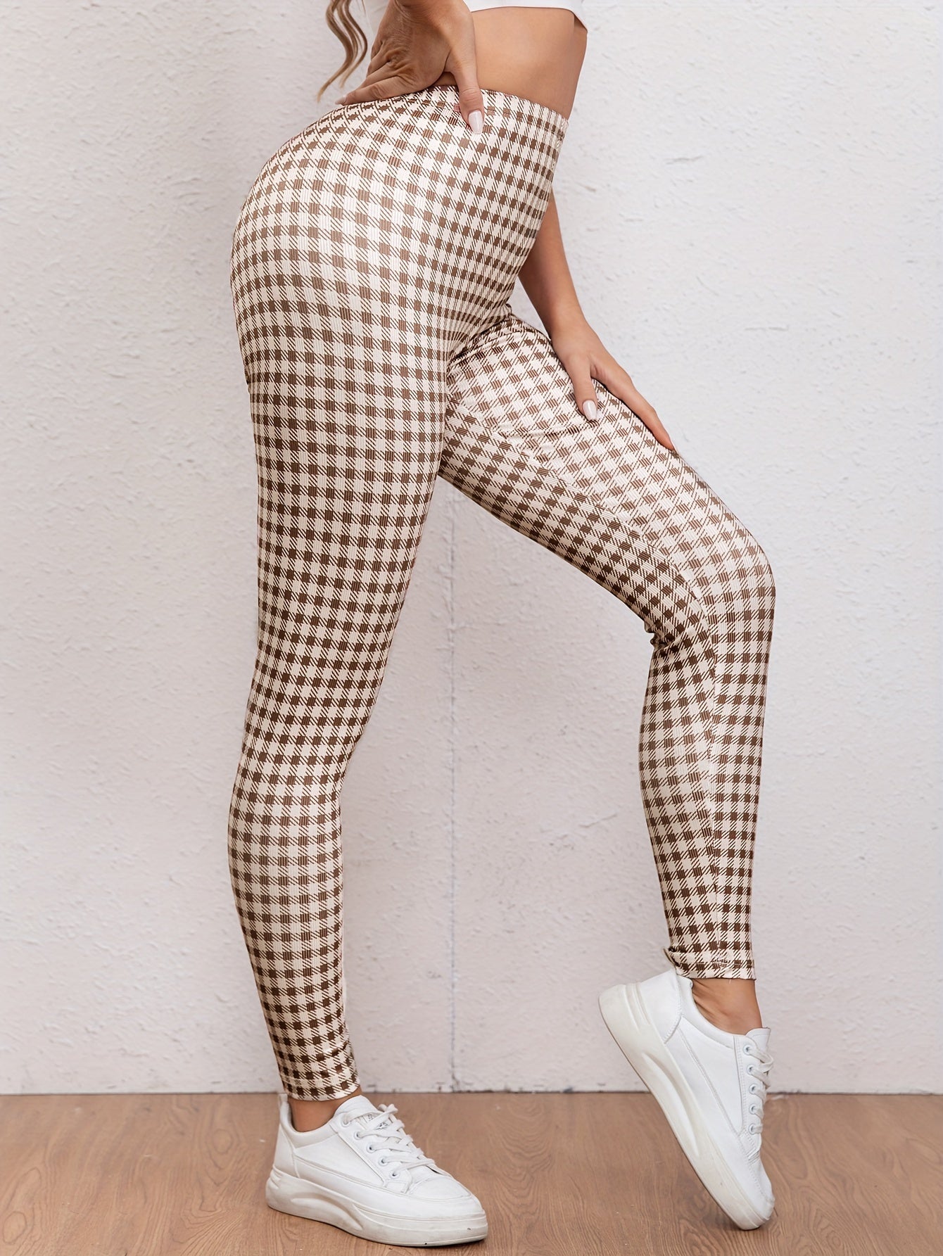 Plaid Pattern Sports Leggings High Stretch Yoga Running Fitness Tight Pants