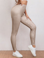 Plaid Pattern Sports Leggings High Stretch Yoga Running Fitness Tight Pants