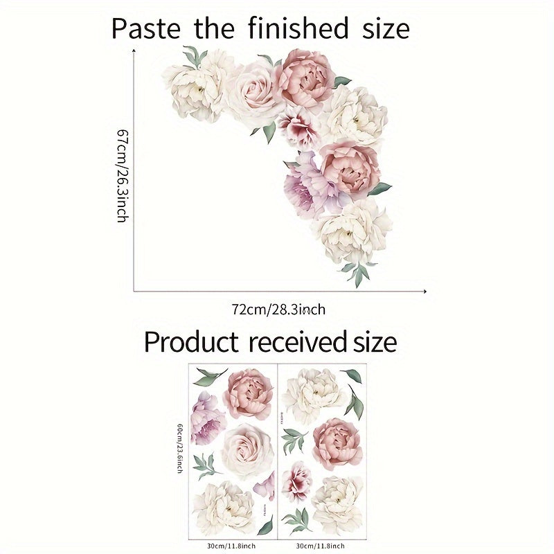 2pcs Peony Flower Wall Stickers Removable Waterproof Vinyl Wall Decals