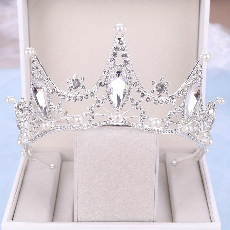 Baroque Style Bridal Tiara Headband with Faux Pearl Rhinestone Crown