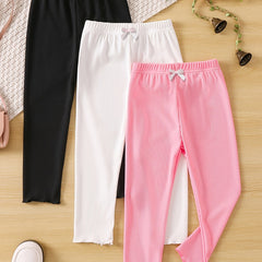 3pcs Girls Ribbed Leggings Set Kids Casual Tights Pants