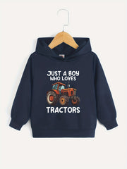 TRACTOR LOVER Print Boys Hooded Sweatshirt