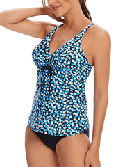 Polka Dot Print Drawstring V Neck Two Piece Tankini Sets Swimwear