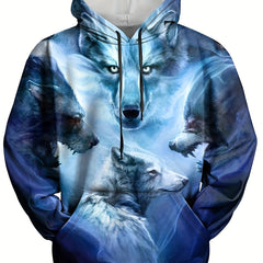 Wolves 3D Print Hoodie for Men Graphic Pullover Autumn Winter