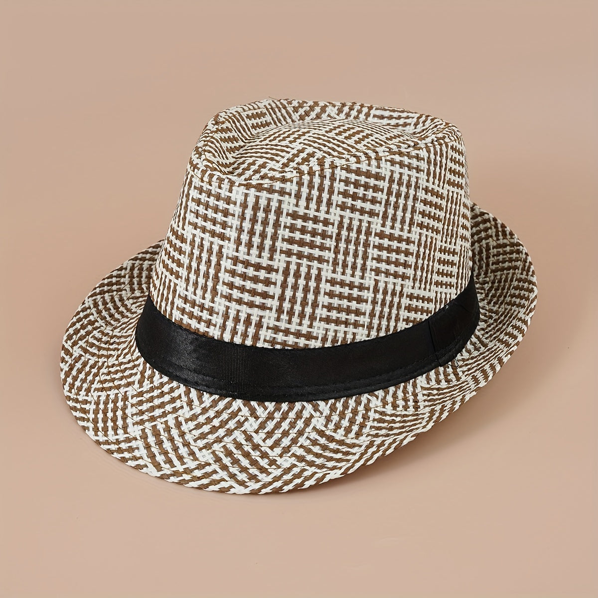 Plaid Striped Jazz Fedora Cap Straw Sun Hat British Style Trilby Hats