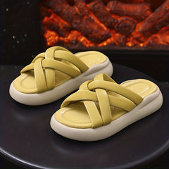 Open Toe Cross Strap Beach Slippers Thick Sole Flatform Shoes