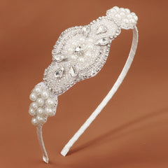 Retro Fabric Headband Faux Pearl Rhinestone Head Jewelry