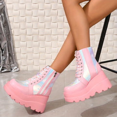 Women's Y2K Platform Lace Up Boots Comfortable Thick Bottom Shoes