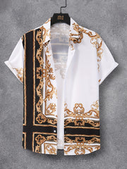 Baroque Style Men's Casual Short Sleeve Shirt