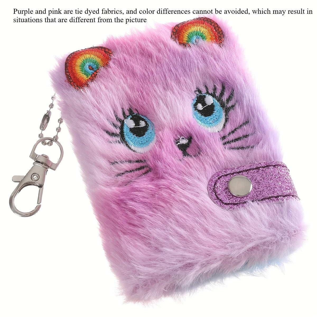 Plush Cat Diary Keychain Notebook - Turmeric Light Purple Pink