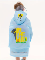 Kid's Hooded Raincoat Button Down Rain Poncho Jacket Animal Pattern Rainsuit