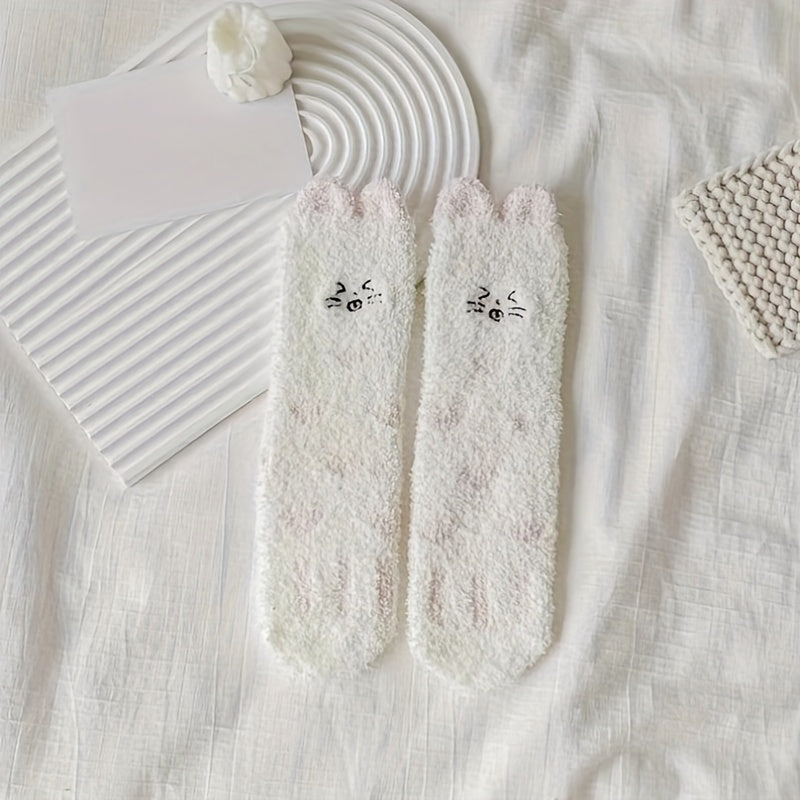 5 Pairs Cartoon Embroidered Fuzzy Socks Women's Stockings