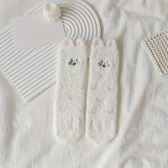 5 Pairs Cartoon Embroidered Fuzzy Socks Women's Stockings