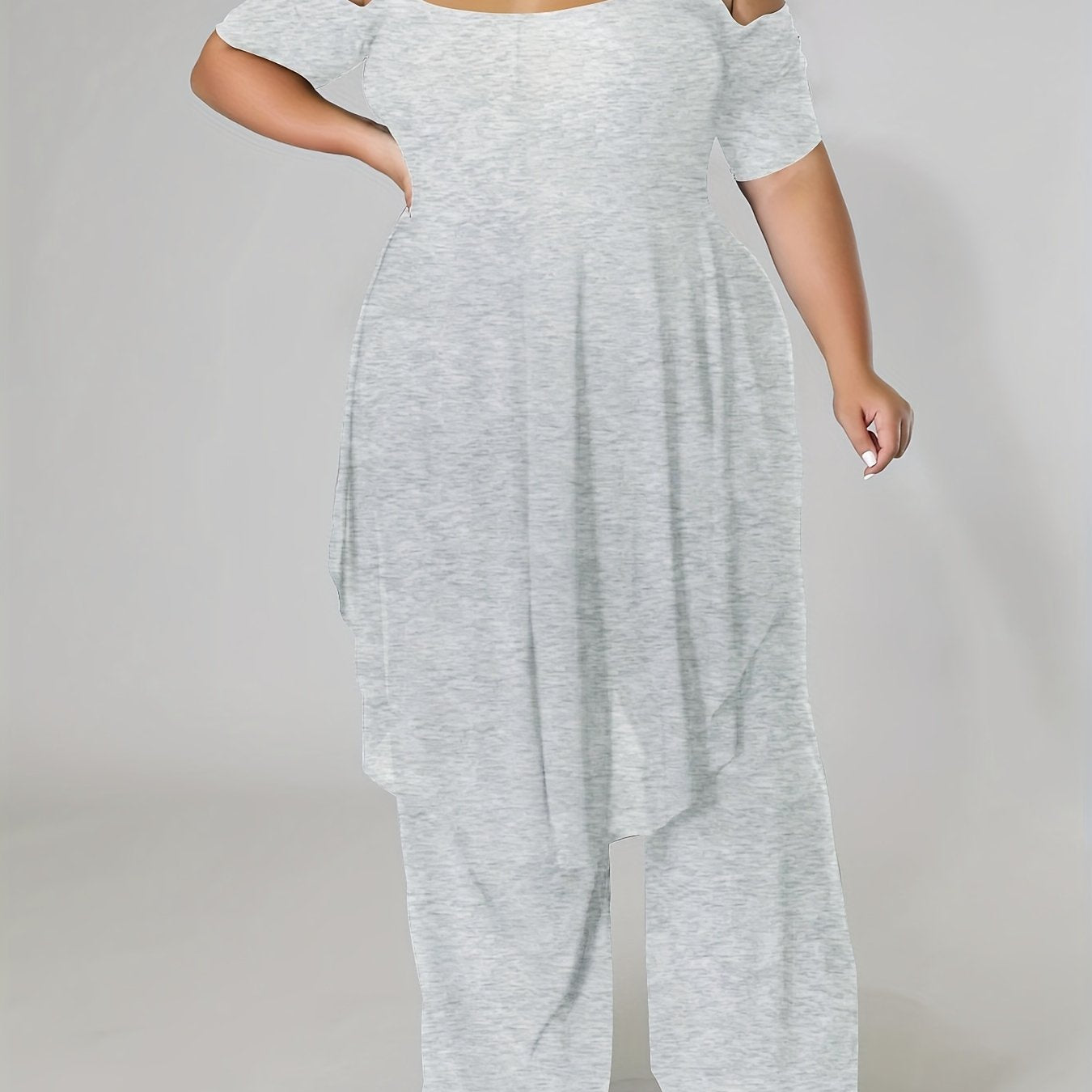 Cold Shoulder Top & Wide Leg Pants Set Plus Size 2pcs Set