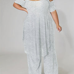Cold Shoulder Top & Wide Leg Pants Set Plus Size 2pcs Set