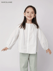 Girls Frill Collar Cotton Long Sleeve Shirt Button Down Blouse Shirt