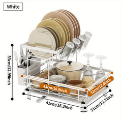 2 Tier Dish Drying Rack Large Capacity Organizer With Utensil & Cup Holder