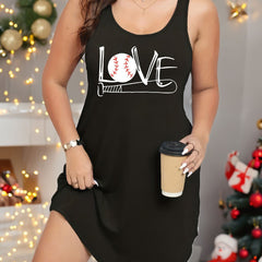 Baseball & Art Print Racer Back Tank Sleep Dress