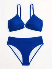 Bikini Set Solid Textured Ring Linked Bra & Panty Swimsuit