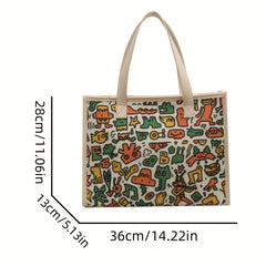 Cartoon Print Tote Bag Large Capacity Canvas Handbag Women's Casual Shoulder Bag