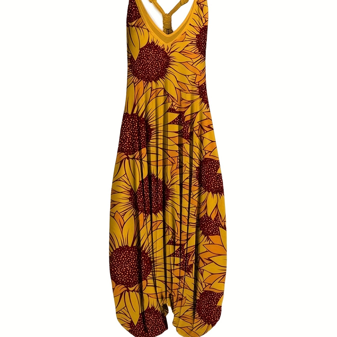 Print Baggy Jumpsuit V Neck Sleeveless Summer Jumpsuit