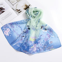 Flowers Birds Chiffon Scarf Sun Protection for Women