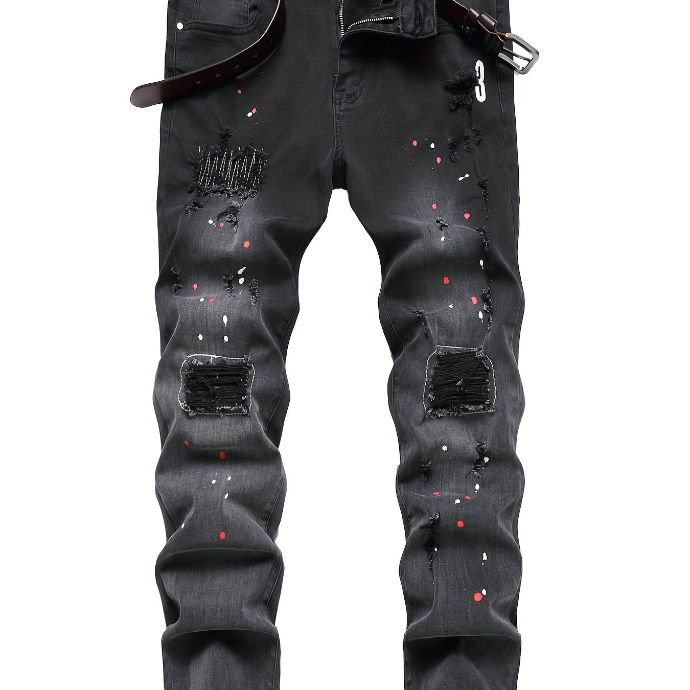 Slim Fit Ripped Jeans Men's Casual Distressed Denim Pants