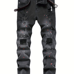Slim Fit Ripped Jeans Men's Casual Distressed Denim Pants