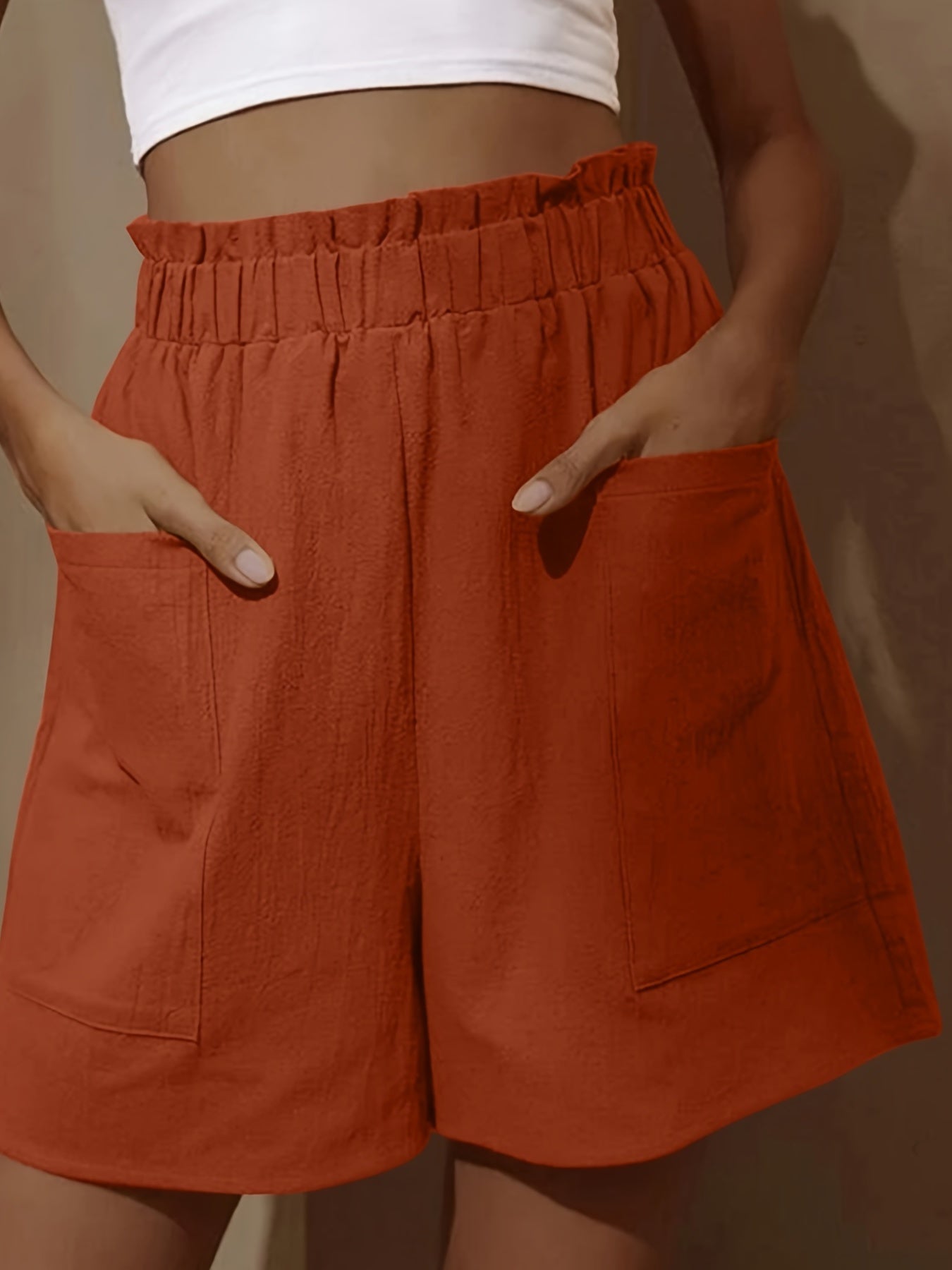 Boho Elastic Dual Pockets Shorts Casual Smocked Waist Shorts
