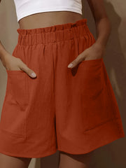 Boho Elastic Dual Pockets Shorts Casual Smocked Waist Shorts