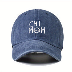 CAT MOM Embroidery Baseball Cap Distressed Woman Sports Hat