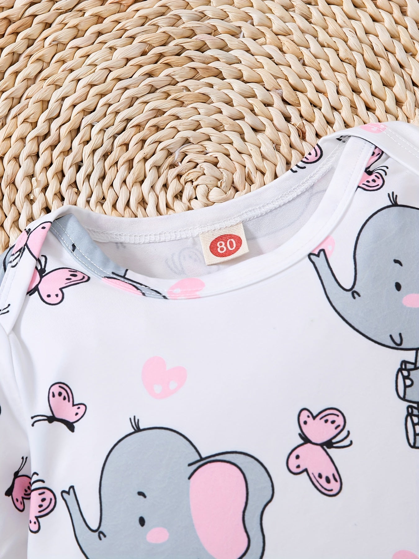 Baby Elephant Graphic Print Short Sleeve Onesie