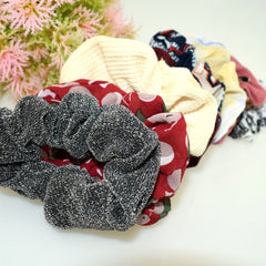 12pcs Boho Style Satin Scrunchies Hair Tie Floral Print Ponytail Holder