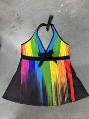 Rainbow Stripe Bow Front Halter Top & Panty Swimsuit Set