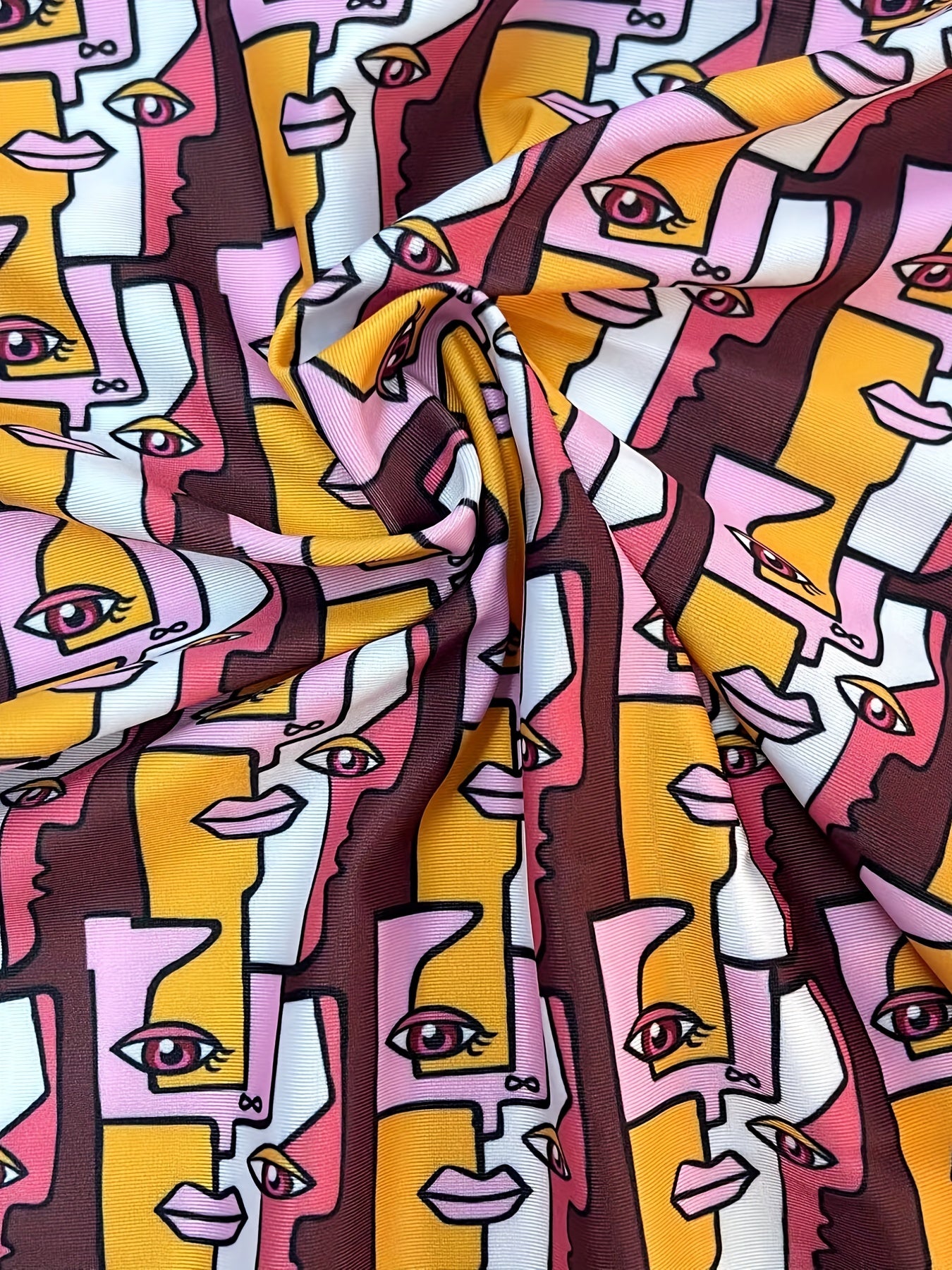 Abstract Face Print One Piece Swimsuit