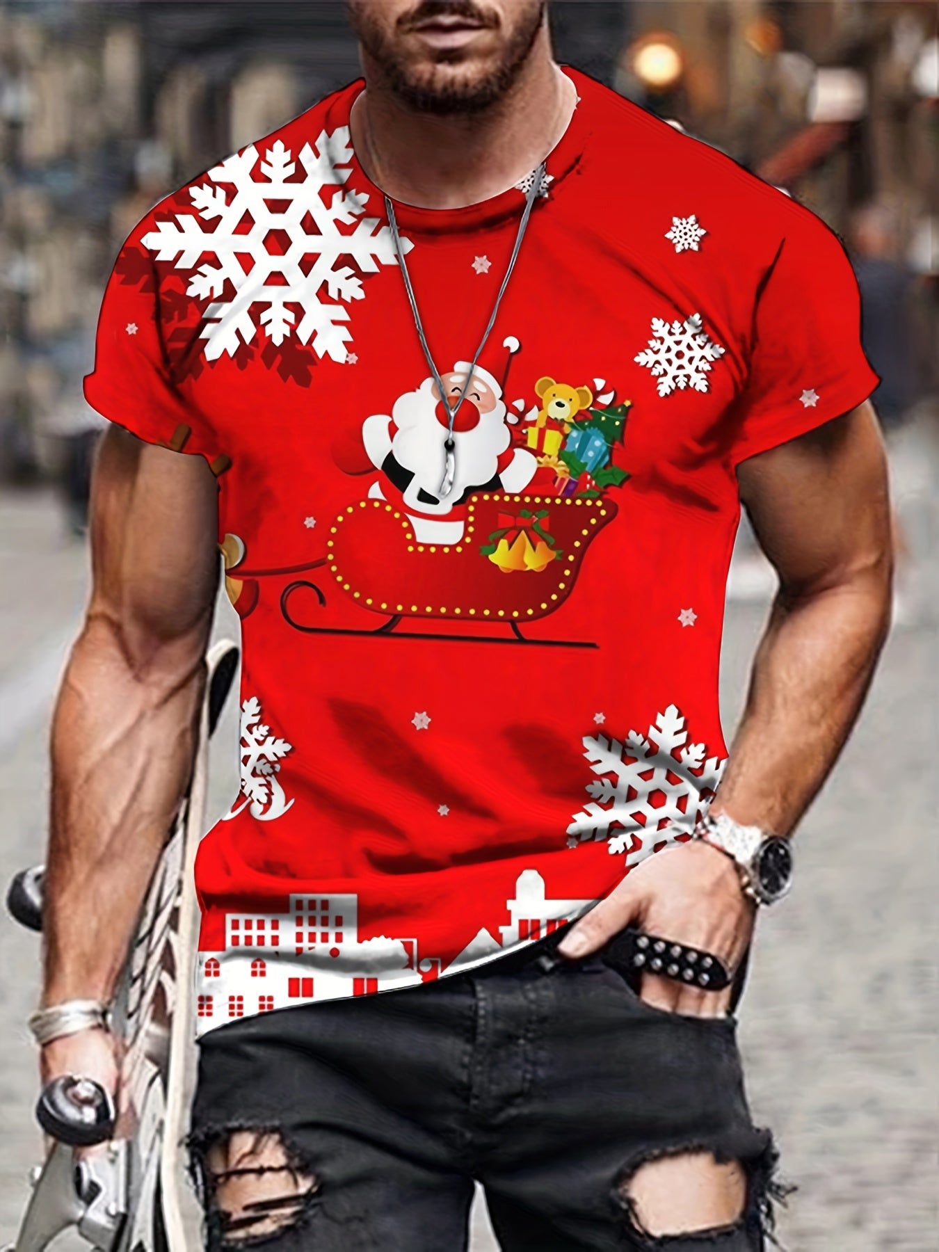 Christmas Santa Claus Snowflake Print Men's Graphic T-shirt