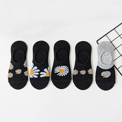 5 Pairs Floral Ankle Socks Breathable Non slip Women Stockings