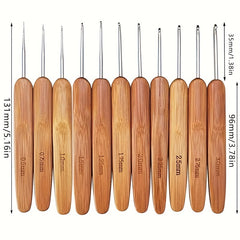 11pcs Bamboo Crochet Hooks Aluminum Head Soft Grip Needles