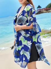 Women's Lotus Floral Leaf Print Sun Protection Cardigan Cover Up
