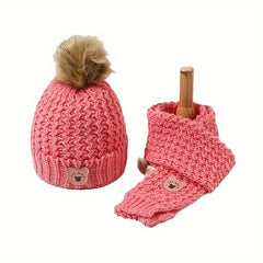 Kids Winter Hat And Scarf Set Warm Knitted Boys Girls
