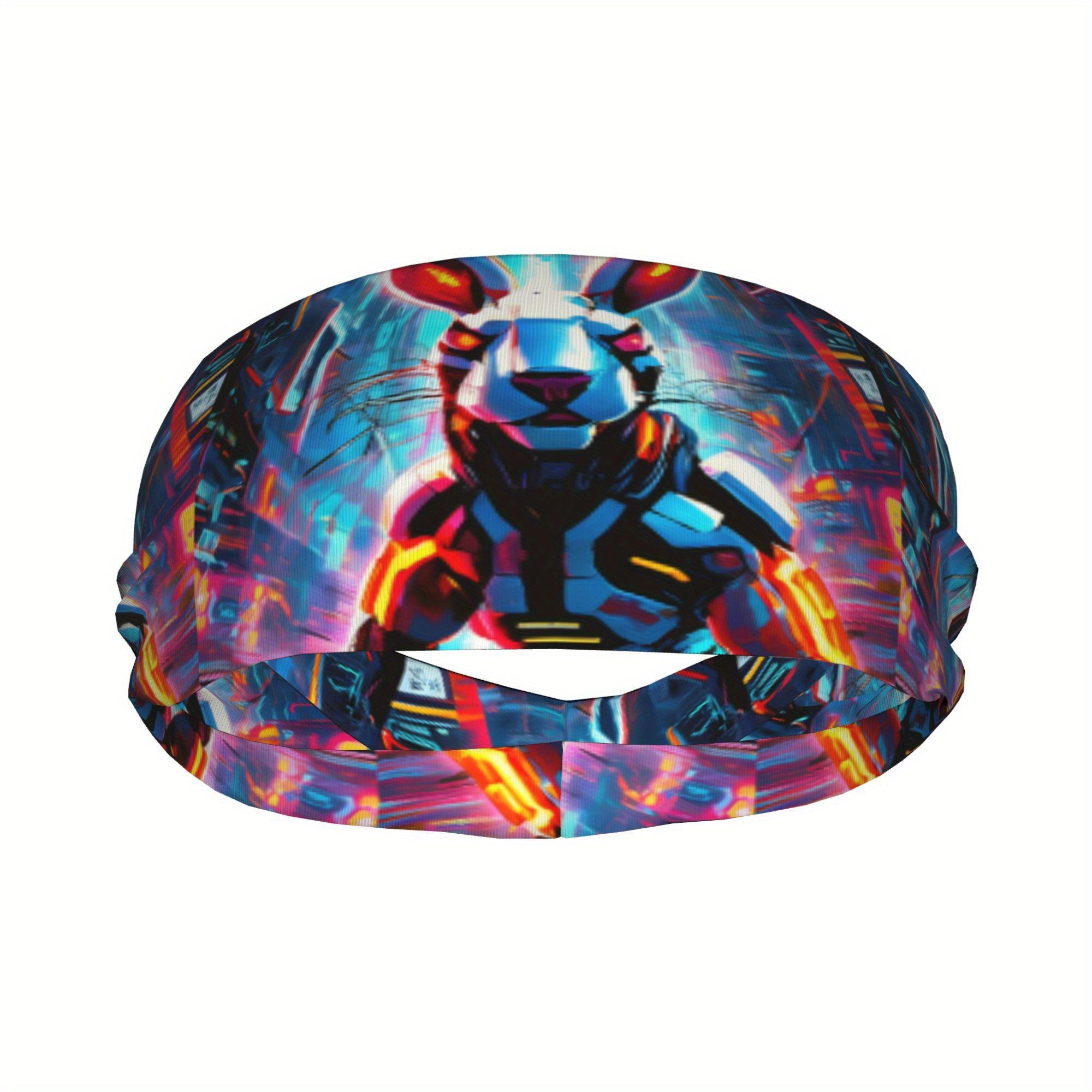 Futuristic Bunny Print Headband - Sweat Wicking Spandex