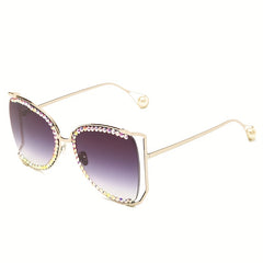 Rhinestone Hollow Sunglasses with Gradient Lens