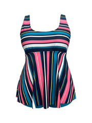Vacay Tankini Set Stripe Print Peplum Tank & Shorts Swim