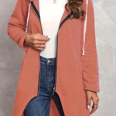 Solid Zip Up Long Sleeve Hoodie Women's Sweatshirt